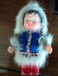4'' VINTAGE DANISH NATIVE DOLL,FUR TRIM PARKA, RED BOOTS 1281